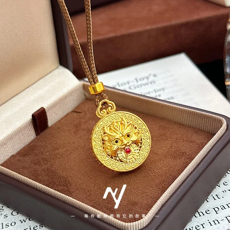 Zylax Jewelry Luxury 24K 9999 Pure Gold real gold Women's Brave Pendant Lucky Beast Compasses Necklace