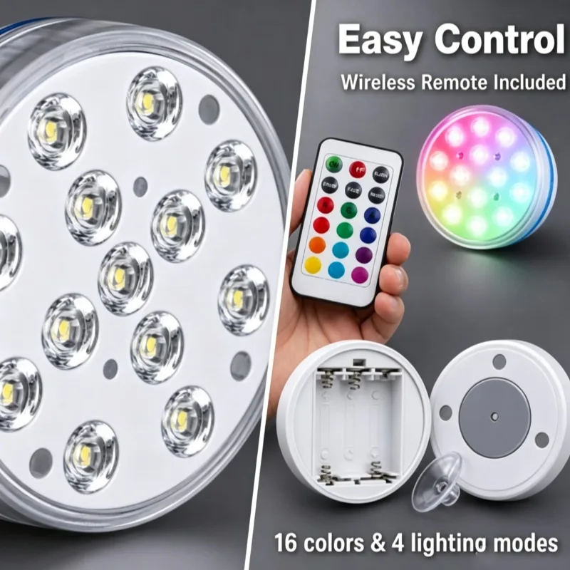Multi Scene 13LED RGB Underwater Submersible Lamp Remote Control IP68 Light for Pool Fish Tank