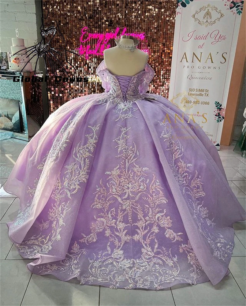 

Princess Lilac Purple Off The Shoulder Ball Gown Quinceanera Dresses Beaded Celebrity Party Gowns Appliques Graduation Vestido