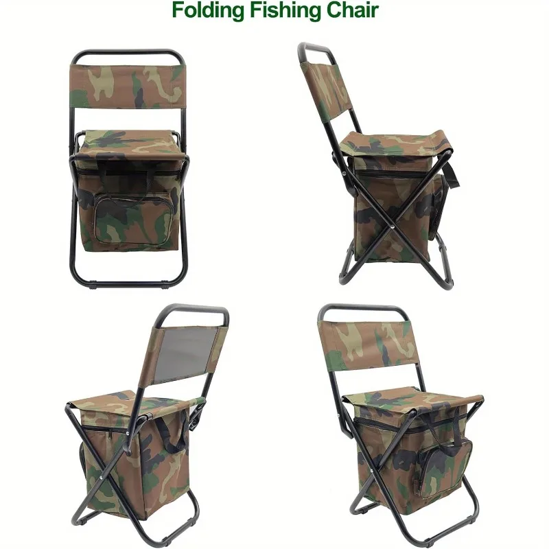 1PC Foldable Camping Chair with Cooler Bag Light Weight Fishing Chair Compact Folding Stool Seat