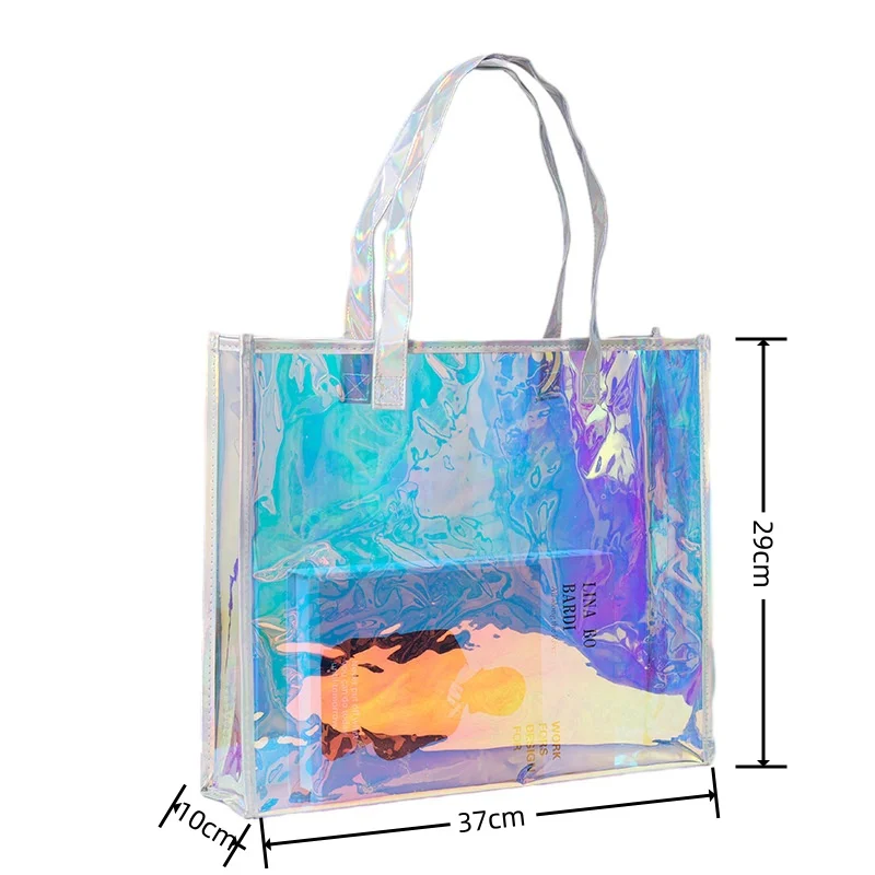 StoBag 2pcs Laser Transparent Shopping Tote Bag ShoulderFashion Gift Packaging Wedding Pouch Portable Custom Logo(Extra Fee)