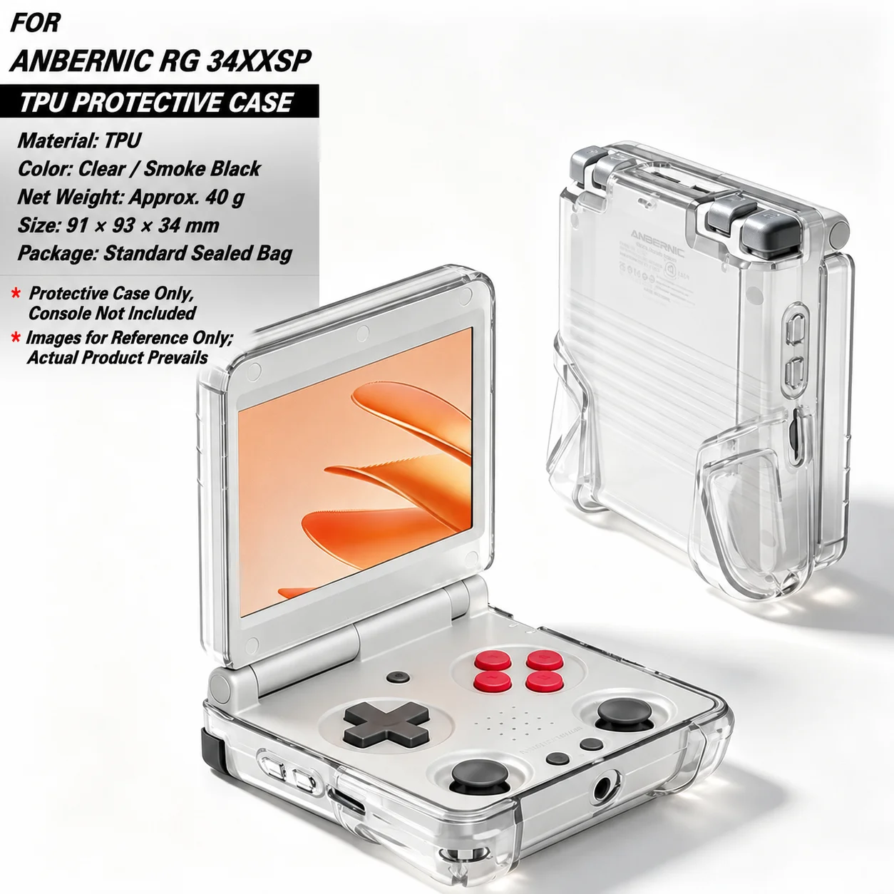 For ANBERNIC RG34XX SP Transparent Soft TPU Protective Case Drop-Proof and Scratch-Resistant Handheld Gaming Case