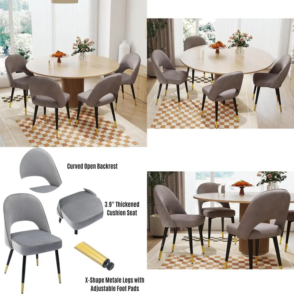 mid-century style velvet upholstered dining chairs set of 4 with open back and metal legs