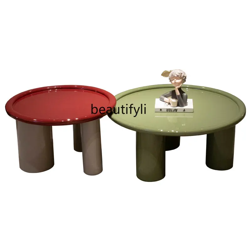 

zqNordic Italian round Tea Table Size Combination Modern Simple Small Apartment Fashion Paint Tea Table