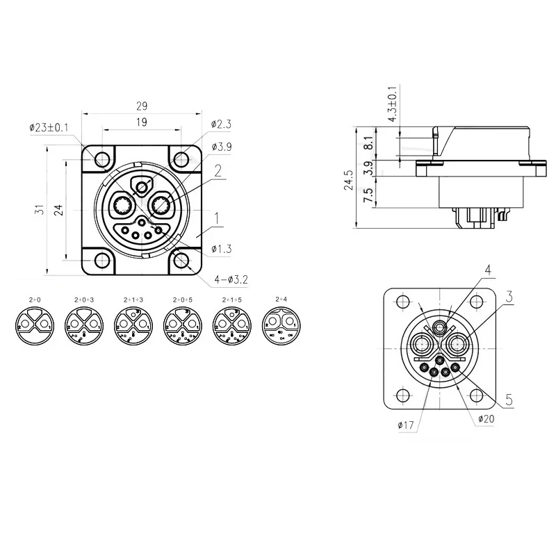 Outdoor 2+1+5 Self-locking Charging Connector IP67 Waterproof M23 Male Female Signal Integrated Welded Wire Battery Plug Socket