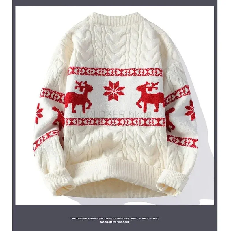 Family Christmas Reindeer Knitted Sweater for Men Women Red White Cable Knit Pullover Xmas Festival Warm Korean Jumper - view 4