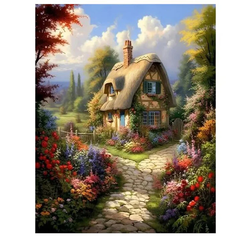 Dream Cottage Mountain Road Landscape Diamond Painting Full Square Round 5D Diy Diamond Mosaic Art Natural View Home Decor