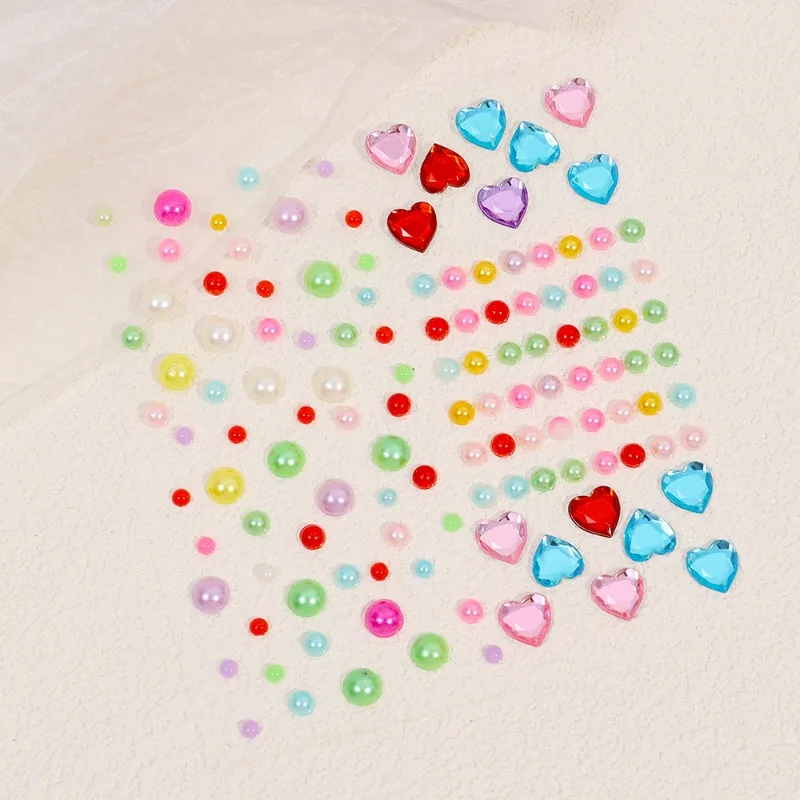 Pearl Love Heart Rhinestone Sticker 3D Crystal Gemstone Acrylic Eyeshadow Tattoo Self Adhesive Face Party Makeup DIY Decorations