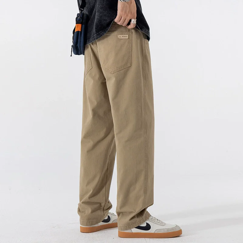 カーキ カジュアルパンツ メンズ 春秋 純綿 ストレートパンツ ルーズ ワイドレッグパンツ ファッションボトムス XXXXL