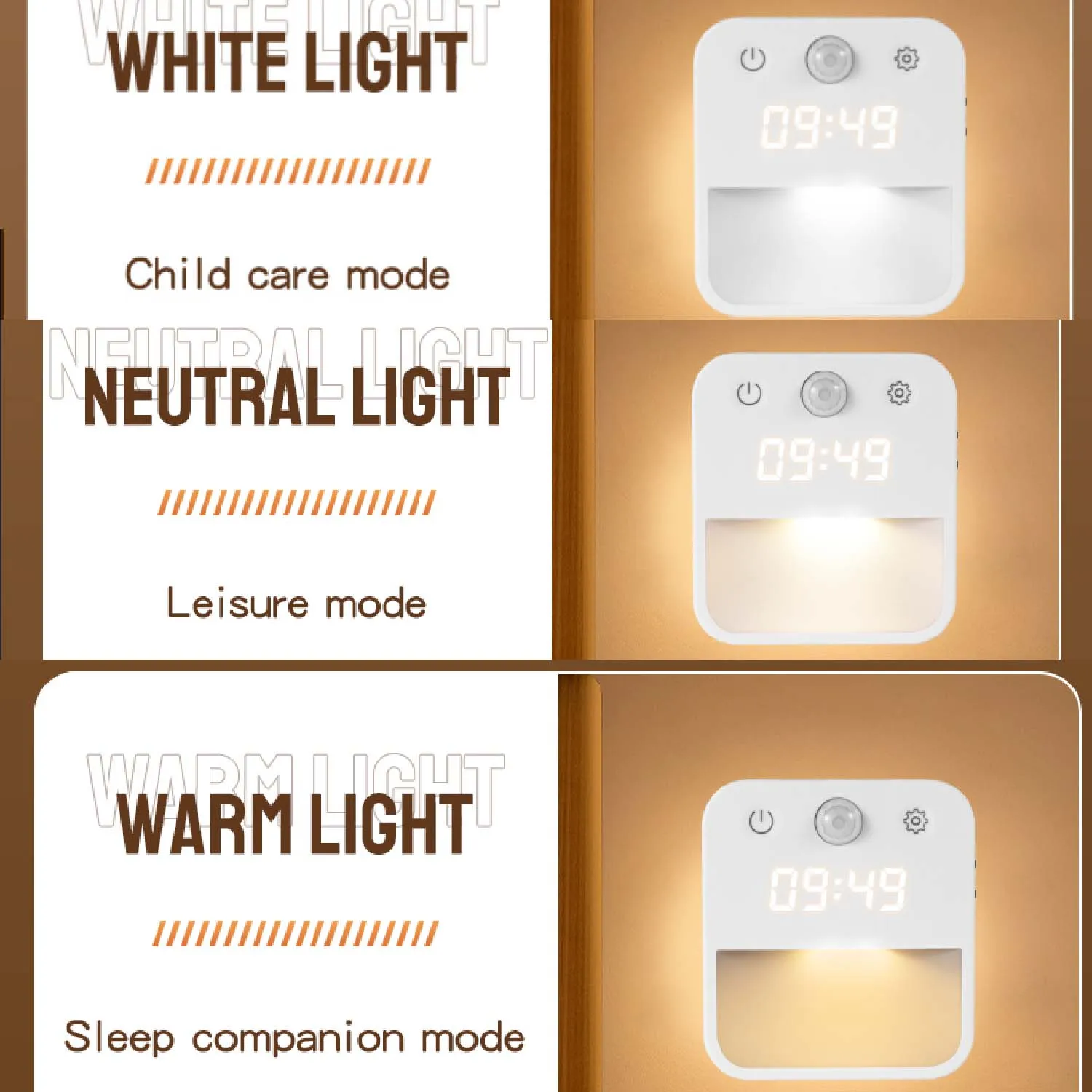 Motion Activated Night Light Illuminating Fixture with Clock Display with Built-in Clock Display Dimmable Hallway Light