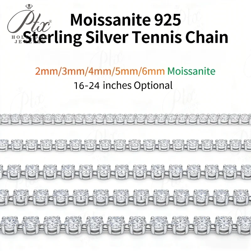 

Moissanite Tennis Necklace 925 Sterling Silver D VVS1 Round Cut 2mm-6.5mm Factory Direct Hip Hop Jewelry 16-24inch for Men Women
