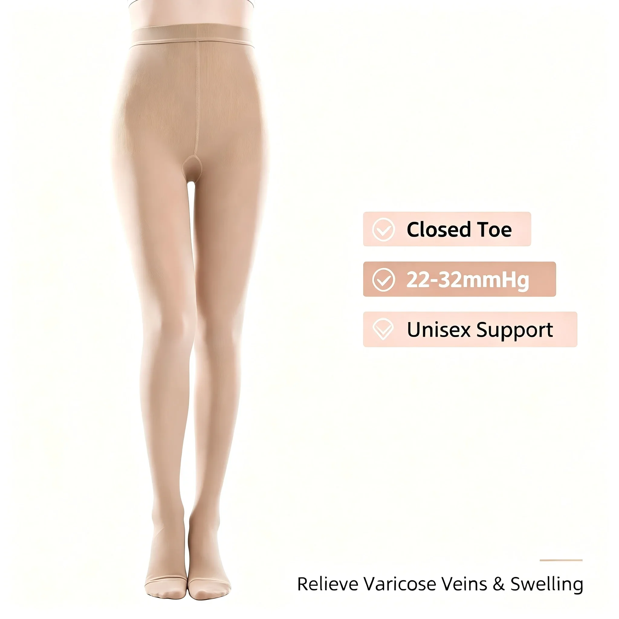 Unisex 20-30mmHg Closed Toe Medical Compression Pantyhose Varicose Vein Support Stockings for Nurse Travel