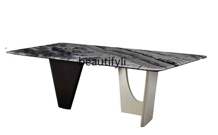 Natural Marble Dining-Table Italian Light Luxury and Simplicity Restaurant Designer Model High-End High-End Home Dining Table