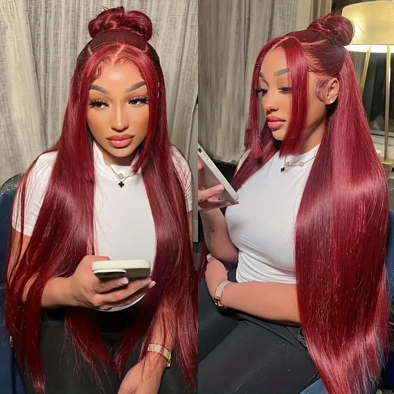 Burgundy 30 inch Lace Front Human Hair Wigs for Women Choice Brazilion Straight 13x4 13x6 hd Lace Frontal Wig cheap on sale