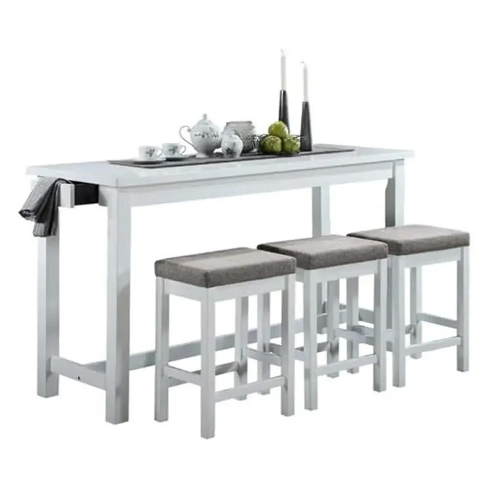 3-Piece White Bar Table Set Built-in USB and A/C ports Space-saving Design Easy Assembly