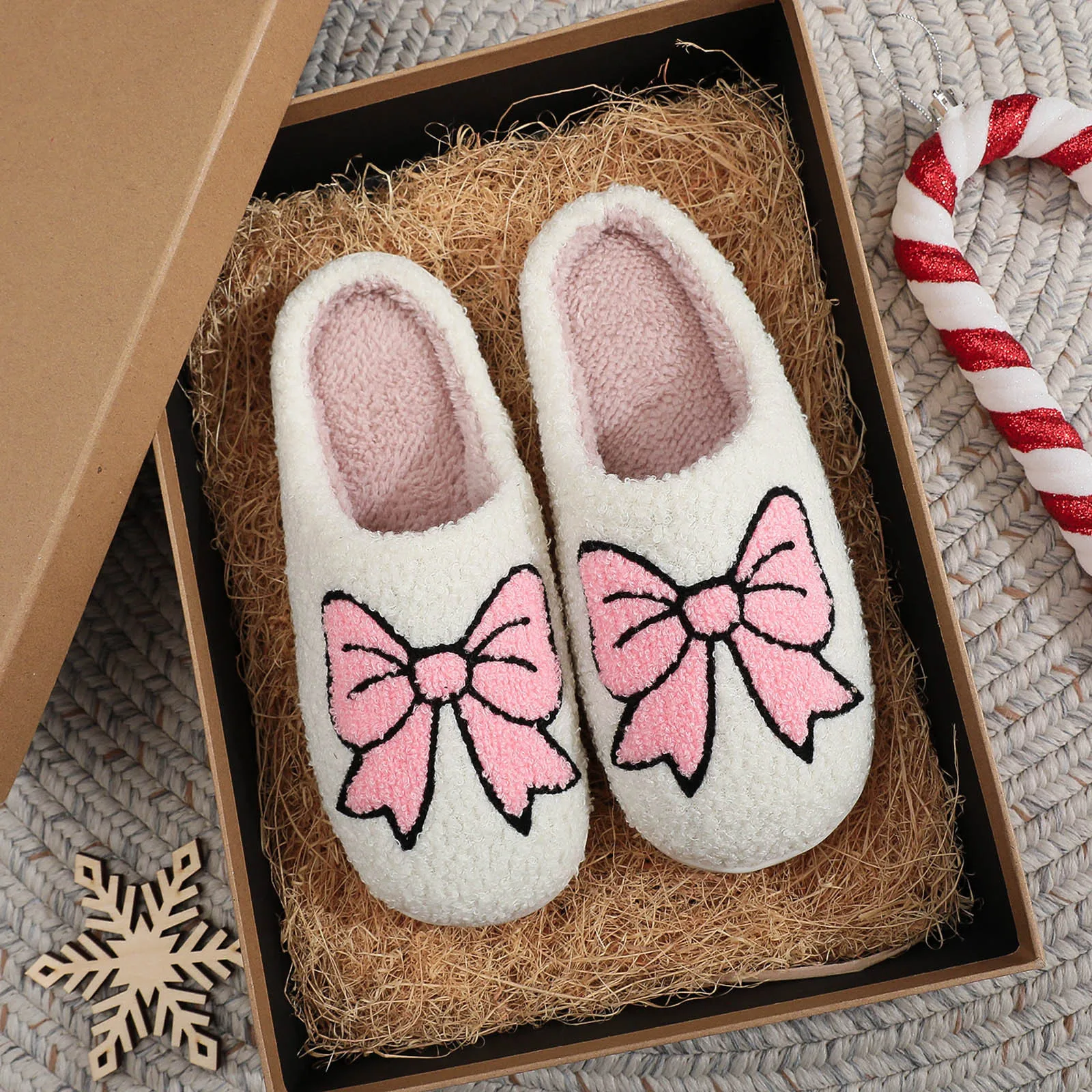 

Women's Slippers Winter Indoor Elegant Beauty Bow Home Warm Soft Sole Good Breathability Comfortable Leisure Lady Bedroom Shoes