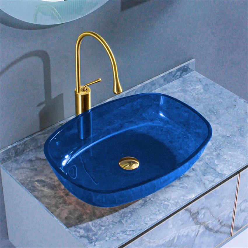 

Household Countertop Tempered Glass Basin Sink Art Minimalist Sink Balcony Bathroom Cabinet Washbasin Tabletop Basin Glass Basin