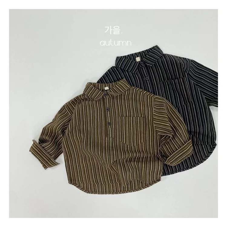 

Shirts Turn-down Collar Single Breasted Full Sleeve Regular Length Striped Soft Comfortable Modern Casual Autumn Children Boys