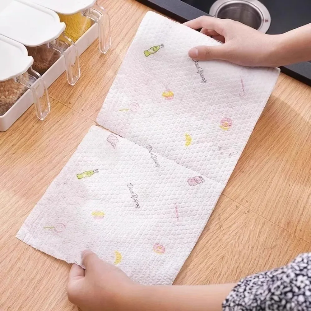 1Roll/400Sheets Non-woven Fabric One-Time Dishcloth Dry Wet Dual-Use Thickened Non-Stick Oil Cloth Degreased Reusable