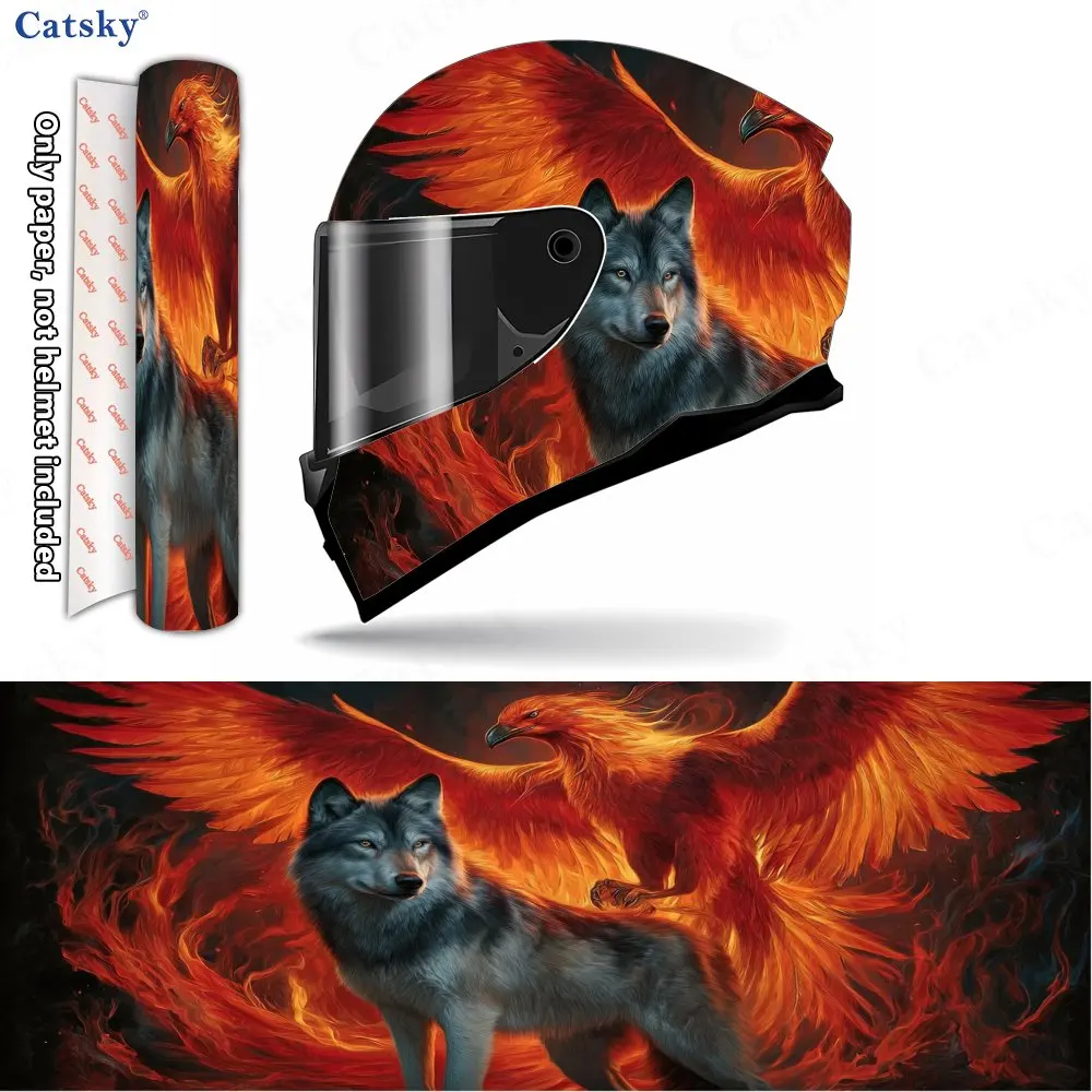 

Blazing Feather Ice Wolf Helmet Vinyl Wraps, Waterproof Scratch-Resistant Full Face Helmet Decals, Durable PVC Decoration Protec