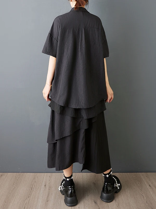 

Loose Casual irt And Slimming f Skirt Women's Summer Two-Piece Set Faionable Asymmetrical Design Collar ort Sve