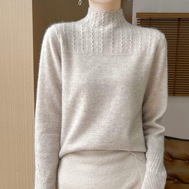 Women Winter Sweaters 100% Pure Wool Pullovers High Collar Long Sleeve Standard Cashmere Knitwears 2024 Autumn/Winter Female Top