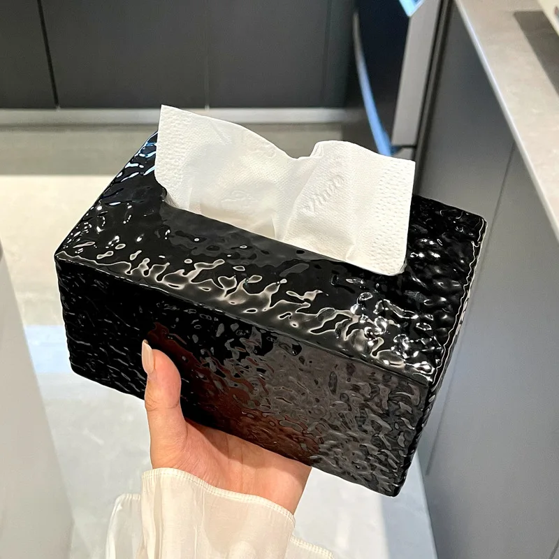

Креативная черно-белая керамическая коробка для салфеток с волнообразным узором, современная фарфоровая выдвижная коробка для салфеток для обеденного стола, настольная коробка для салфеток