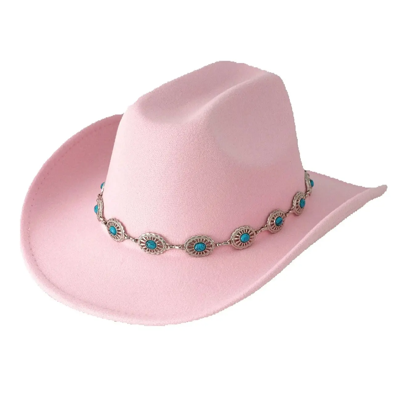 Popular Trendy Men's and Women's Turquoise Belt Hat Strap Top Hat Bohemian Style Retro Wide Eaves Design Party