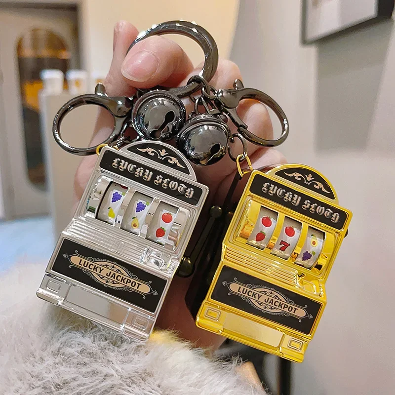 Funny Metal Fruit Shake Joy Keychain Lucky Jackpot Mini Fruit Slot Machine Educational Toy Coin Operated Games Key Ring Gift