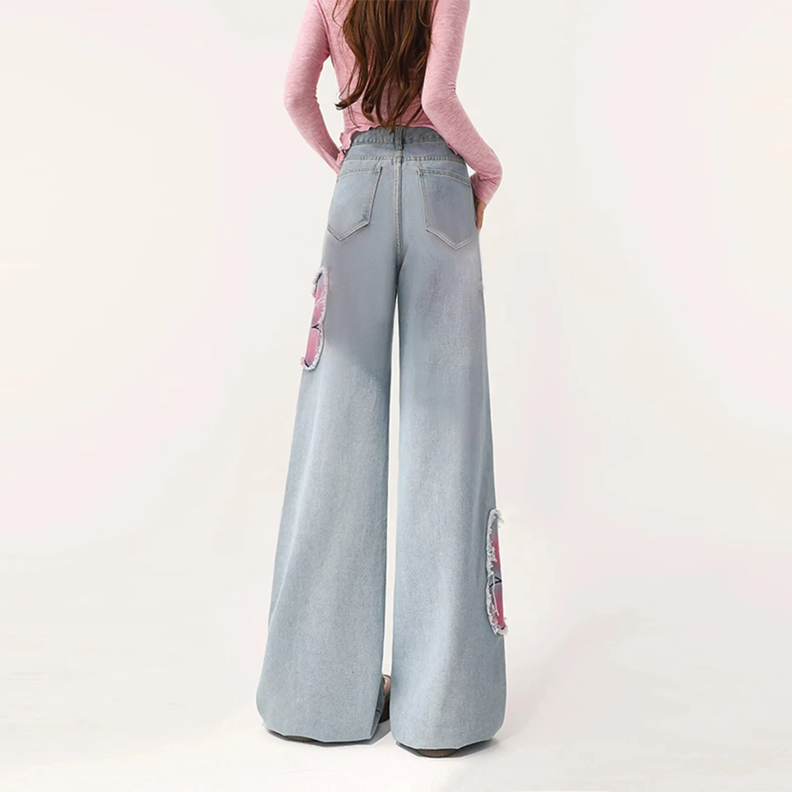 Loose Design Retro High Waisted Wide Leg Jeans Girls' Slimming And Drooping Feeling Tie Dye Staight Mopping Demin Trousers