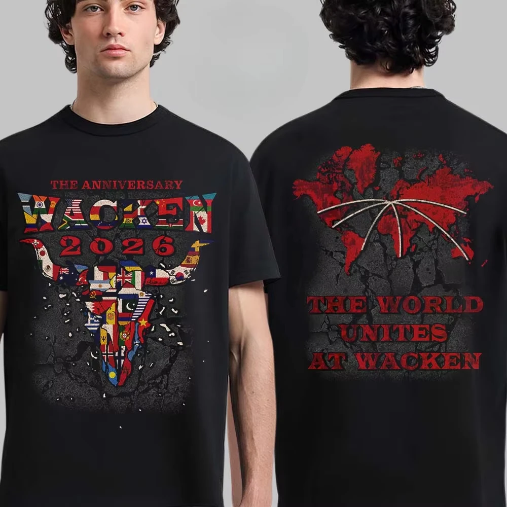 Wacken Open Air 2026 "World Unites" Grafik-T-Shirt Heavy Metal Streetwear Lässiges Unisex-Oberteil
