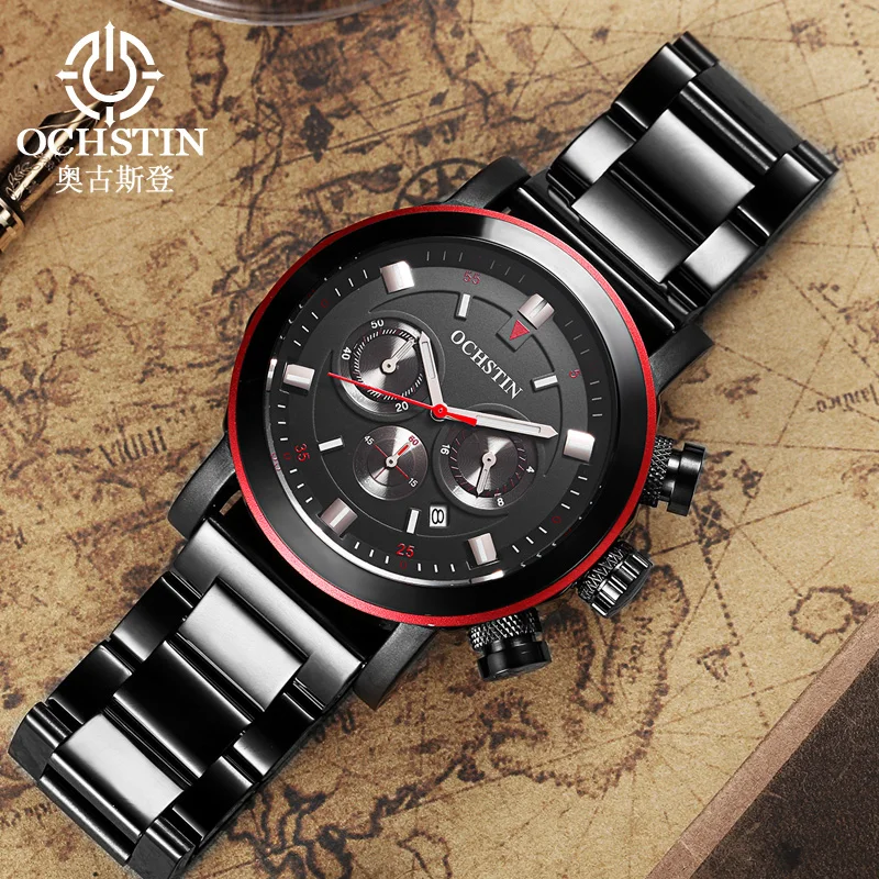 

OCHSTIN Многофункциональные кварцевые часы с ремешком из нержавеющей стали Водонепроницаемые мужские деловые модные часы Лидер продаж Часы для мужчин