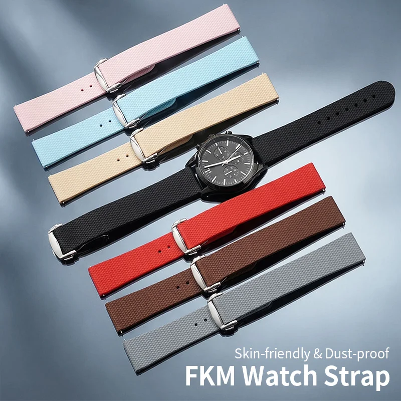 

Moon Texture Fluororubber Watch Strap 20mm with Folding Clasp, Breathable, Comfortable, Skin-Friendly, Luxurious Fluororubber Watch Band