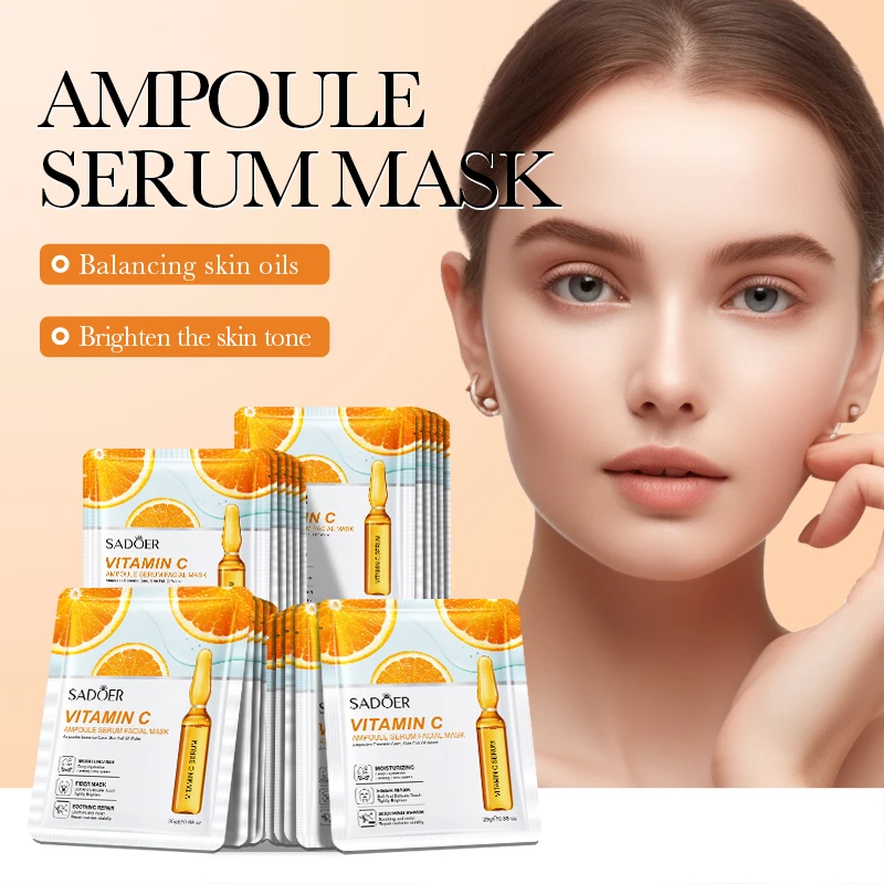 10/15pcs SADOER Vitamin C Hyaluronic Acid Facial Mask, Moisturizing, Firming, Hydrating and Reducing Fine Lines Skin Care