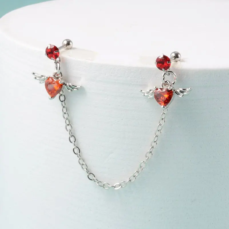 1 قطعة الجراحية الصلب حجر كريم زركون الأذن الزنمة الغضروف ثقب الزركون استرخى سلسلة القرط محارة الأذن مربط اللولب ثقب مجوهرات للجسم #4