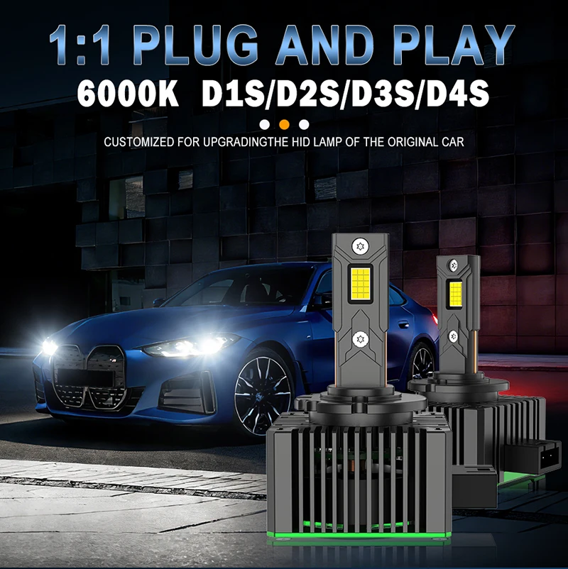 Bullvision D1S D3S LED Headlights HID D2S D4S D5S Turbo LED 30000LM 300W Two-sided CSP Chip 6000K Plug&Play Car Lamp Xenon HID view 2