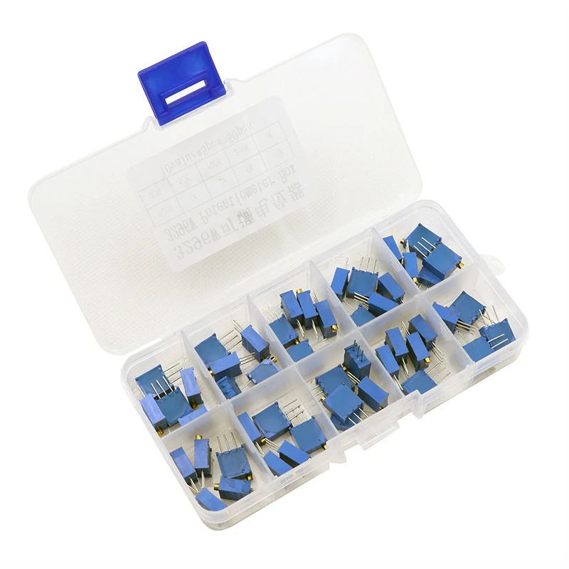 50 ชิ้น/ล็อต 3296W Multiturn Trimmer Potentiometer Kit ความแม่นยําสูง 3296 ตัวต้านทานตัวแปร 500R 1K 2K 5K 10K 20K 50K 100K 200K 1M