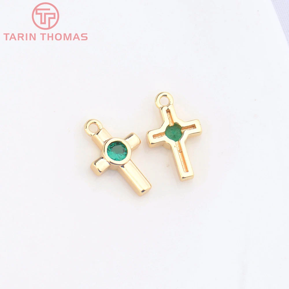 (4734) 10PCS 8x13MM 10x16MM 24K Gold Color Brass with Zircon Cross Pendants High Quality DIY Jewelry Making Findings Wholesale