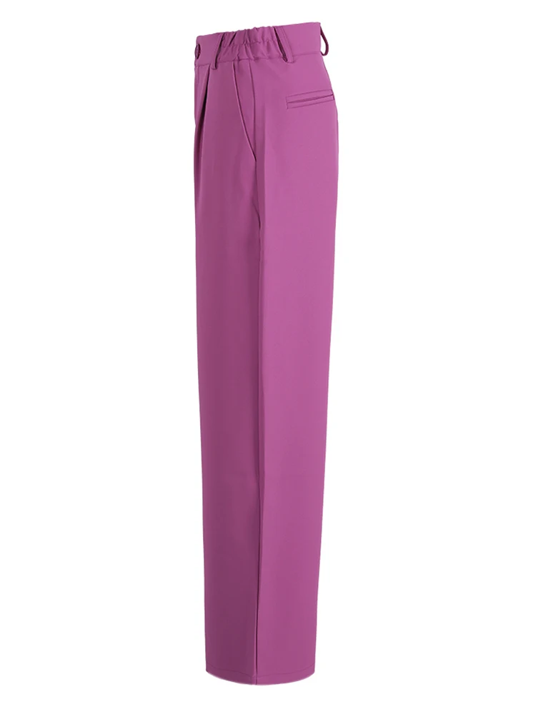 [EAM] High Elastic Waist Purple Red Pleated Pocket Long Wide Leg Pants New Trousers Women Fashion Spring Autumn 2024 CPG1160