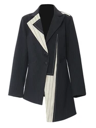 Deat moda feminina listra blazer retalhos entalhado cintura retração bainha irregular terno fino jaquetas verão 2024 novo 1dh5930