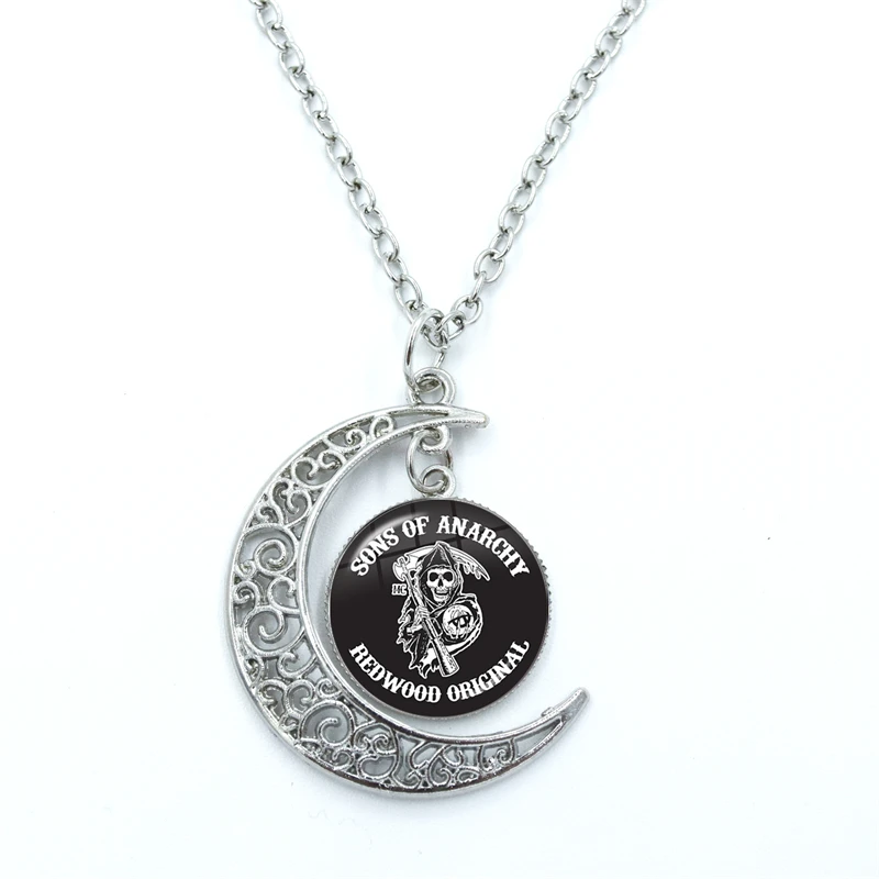 Sons Of Anarchy LOGO Moon Necklace Dome Girls Chain Lady Pendant Lovers Jewelry Charm Boy Women Gifts