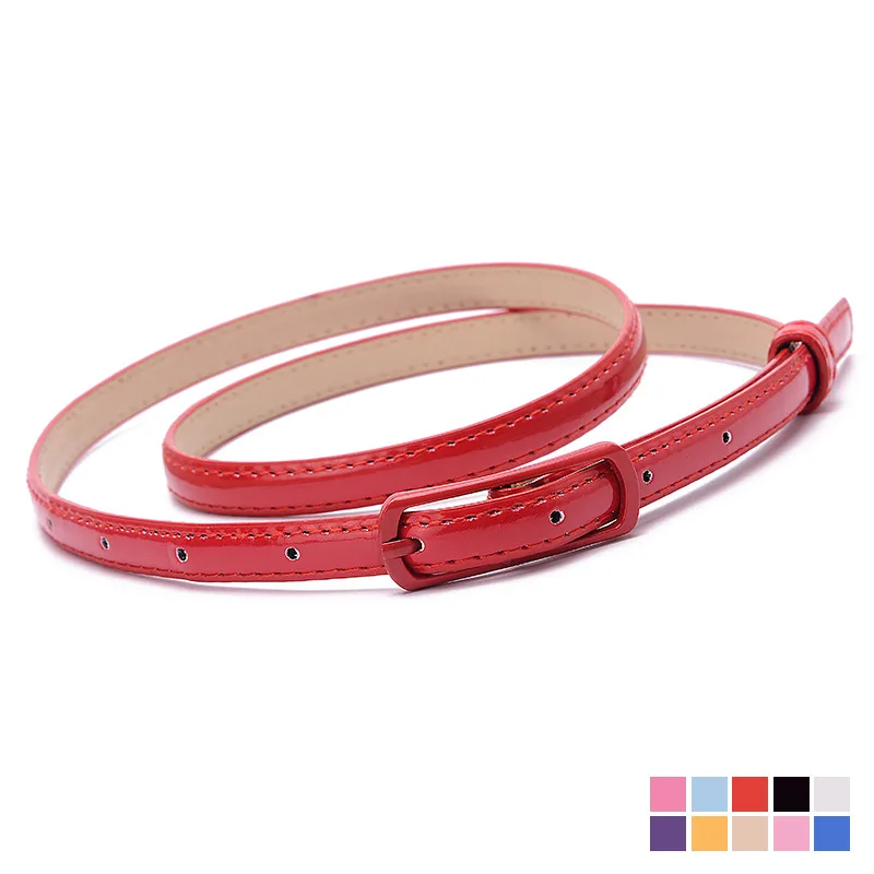105cm Women Girls Japanese Candy Belts 1.2cm Super Thin PU Waistbands Simple Metal Buttons Casual Belts Apparel Accessories