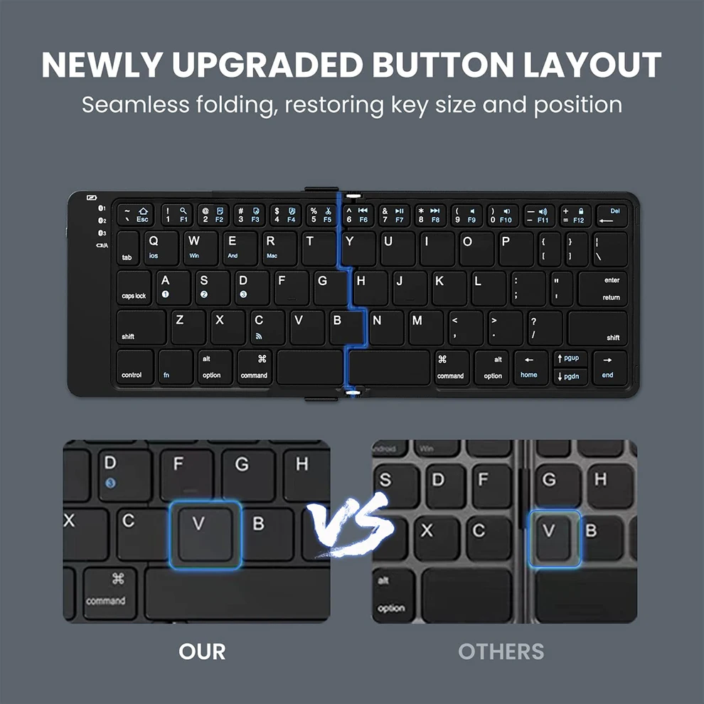 JOMAA Foldable Bluetooth Mobile Phone KeyboardWireless Keyboard Rechargeable Ultra Slim Keyboard for IOS Android Smartphone