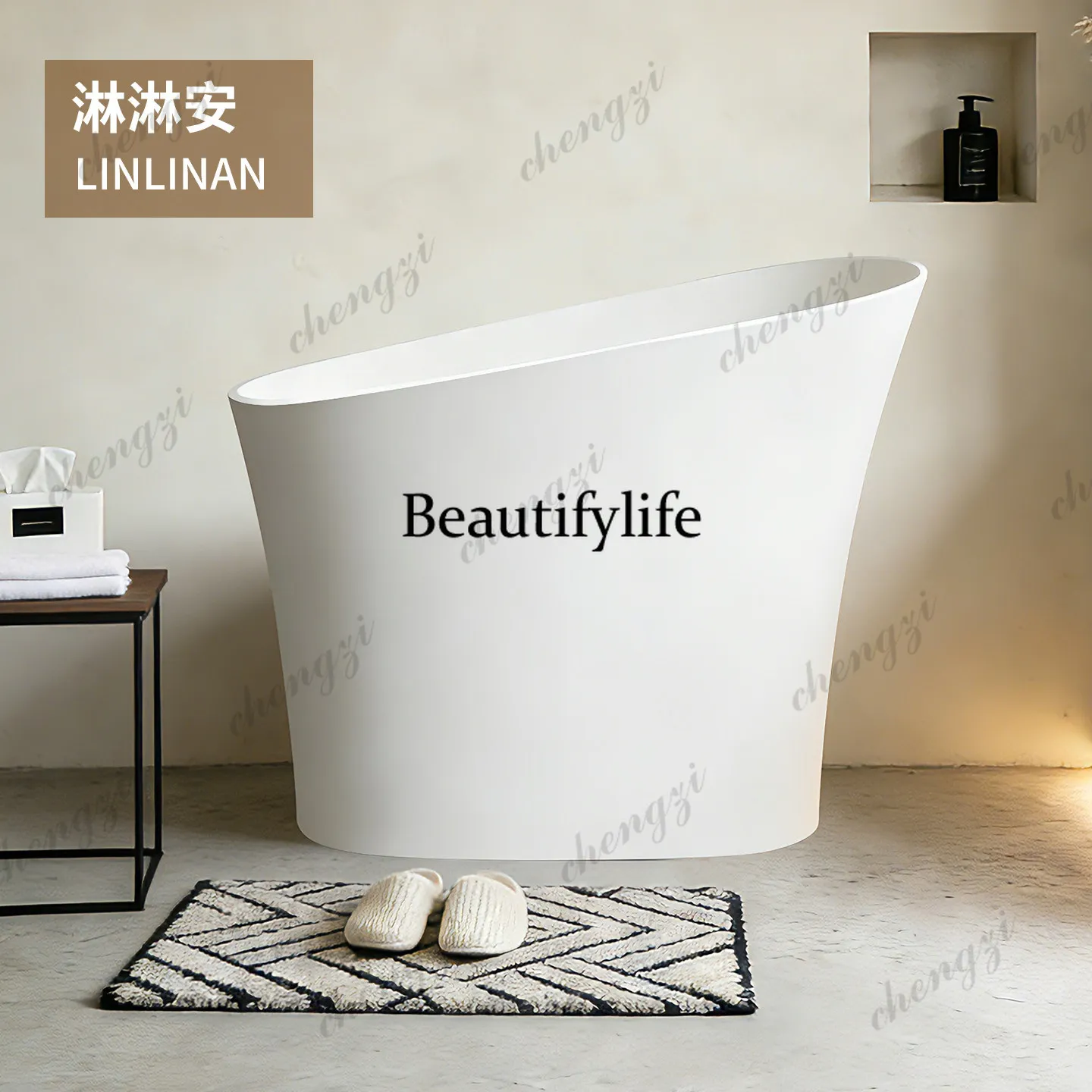 Artificial stone bathtub Mini household independent individual homestay integrated molding oval deep bubble bathtub