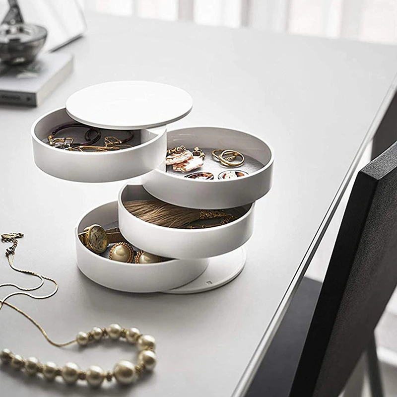 Rotating Multi-layer Desktop Storage Box Hair Accessories Jewelry Makeup BoxNWith Lid Dustproof Jewelry Box Jewelry Storage Box
