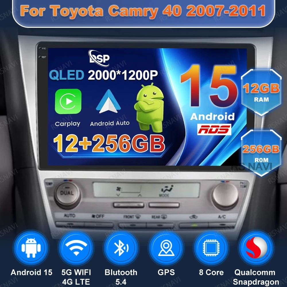 Android 15 Car Radio For Toyota Camry 40 2007-2011 9/10 Inch Viedo Player Carplay 360 Camera Systems Head Unit Stereo Autoradio