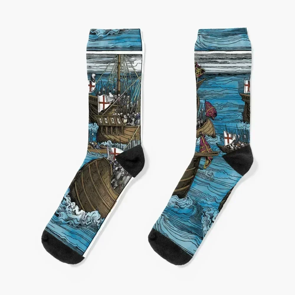 

Woodcut - naval battle Socks aesthetic gym funny gift winter gifts Men Socks Luxury Brand Women's