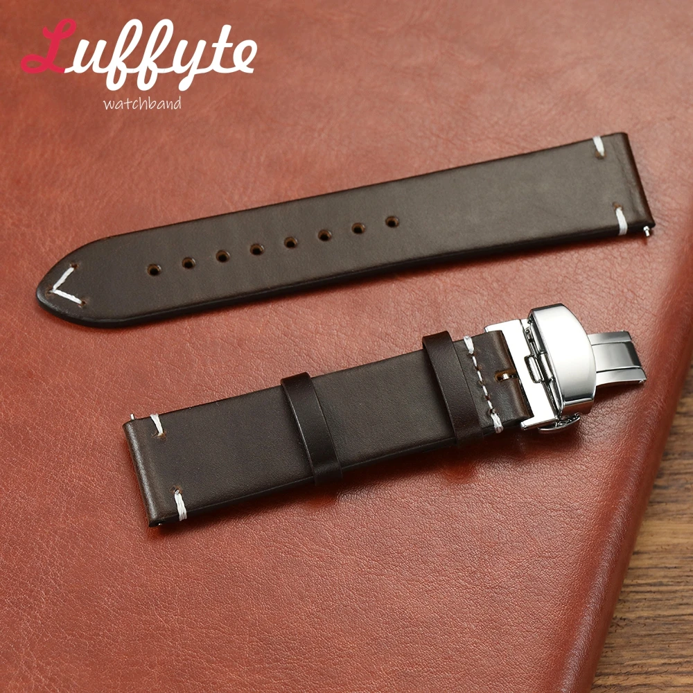 Quick Release Waterproof Replacement Watch Band 18mm 20mm 22mm Belt Men Oil Wax Leather Wristwatch Strap with Butterfly Buckle