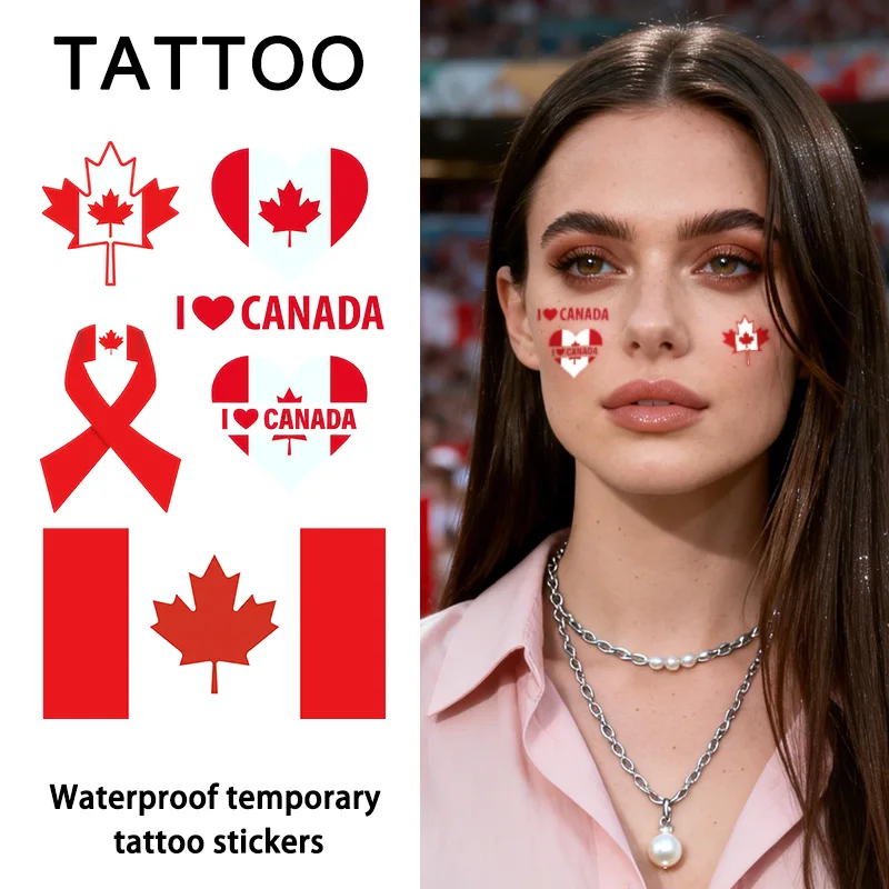 Canada Flag Temporary Tattoo Sticker, Long-lasting and Waterproof, Festival, Football, Soccer Fan Stickers, Arm, Face