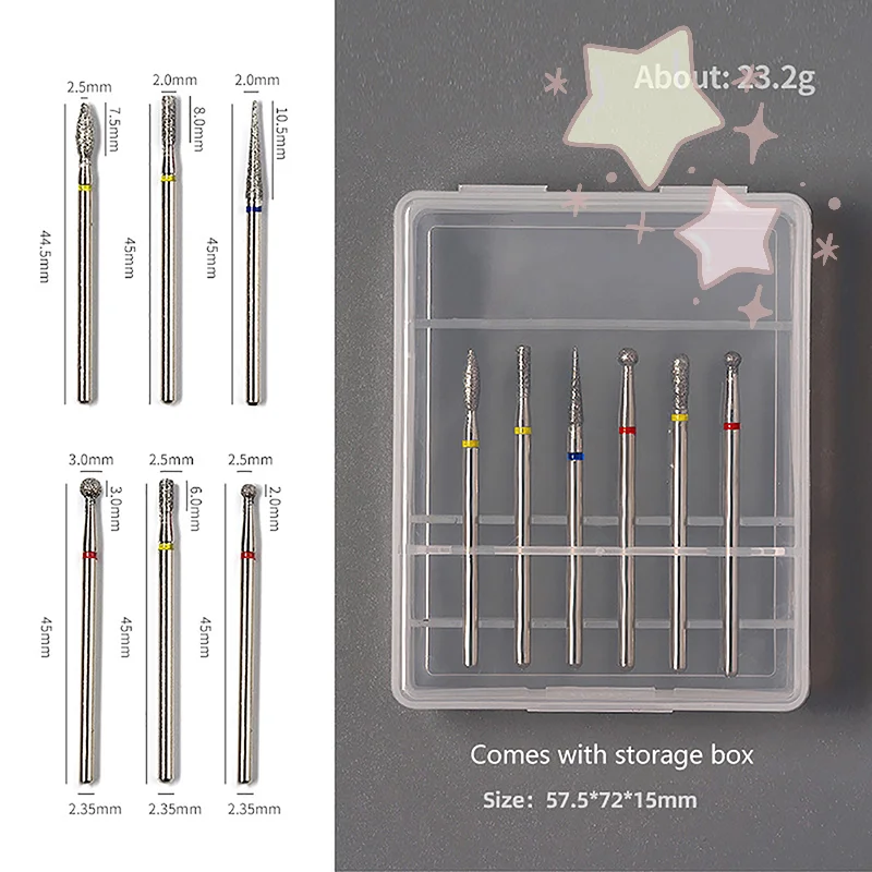 6Pcs/set Diamond Nail Grinding Head Polishing Electric Manicure Drill Bit Accessories